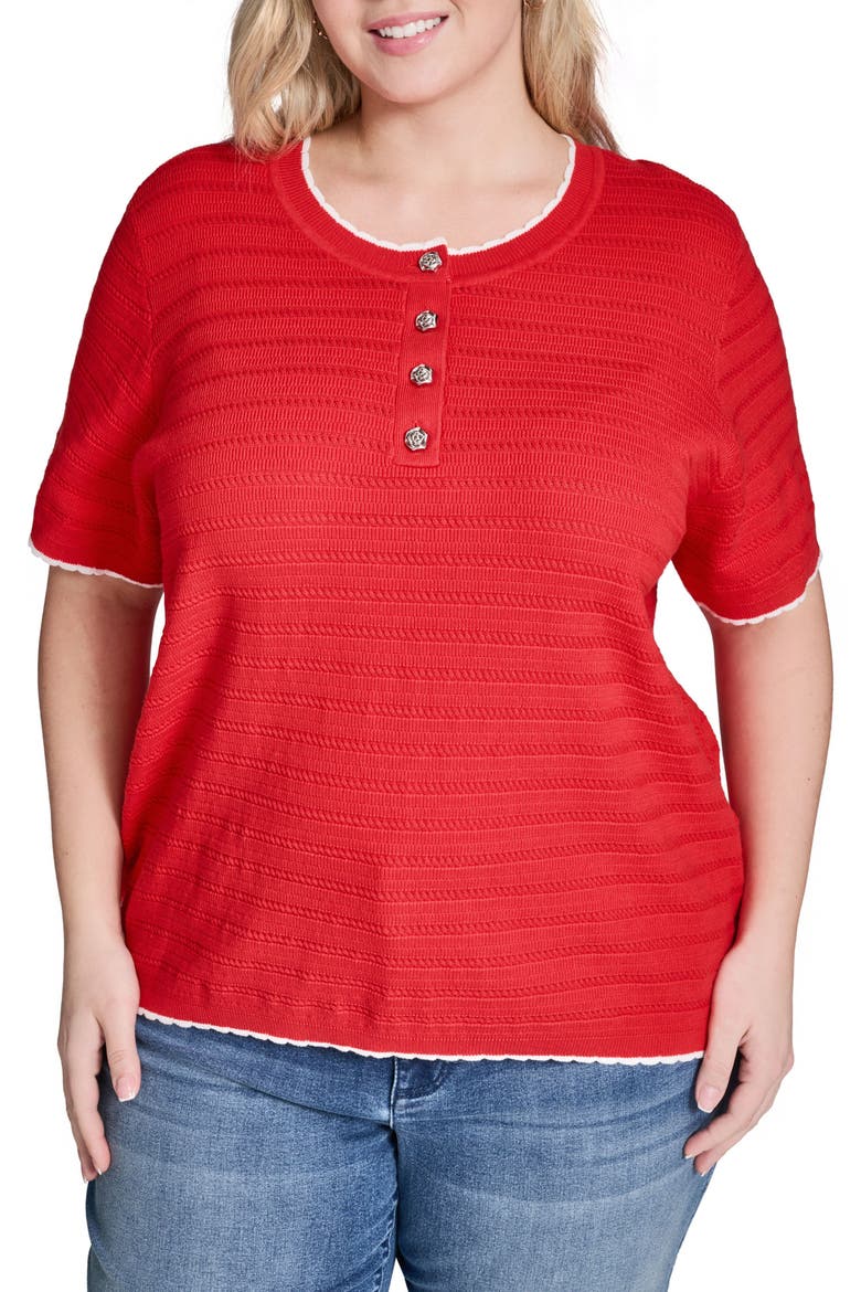 Short Sleeve Cotton Blend Sweater, Main, color, APPLE RED/ SOFT WHITE