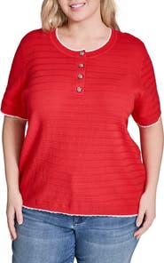 KARL LAGERFELD PARIS Short Sleeve Cotton Blend Sweater