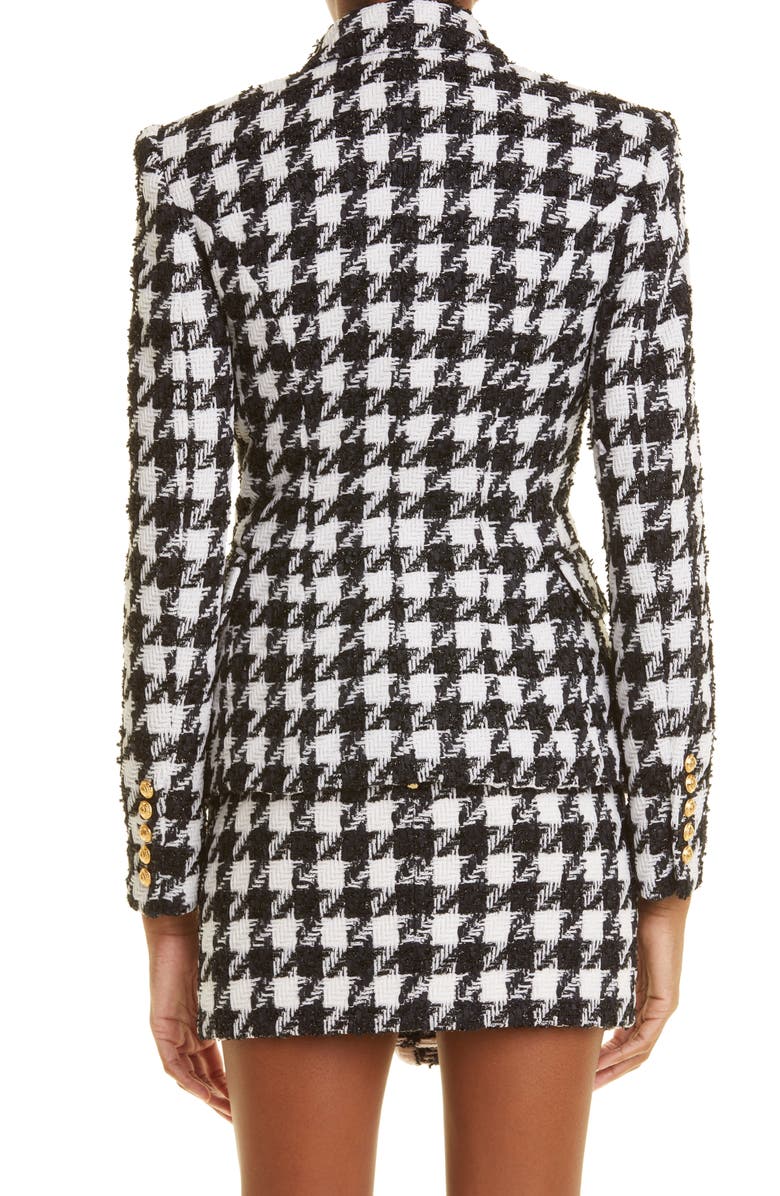 Balmain Houndstooth Tweed Double Breasted Blazer, Alternate, color,