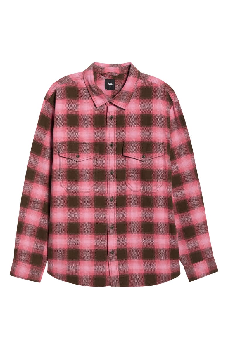 Vans Bixby Ombre Check Cotton Flannel Button-Up Shirt, Alternate, color, Coal Brown/Pink Dawn