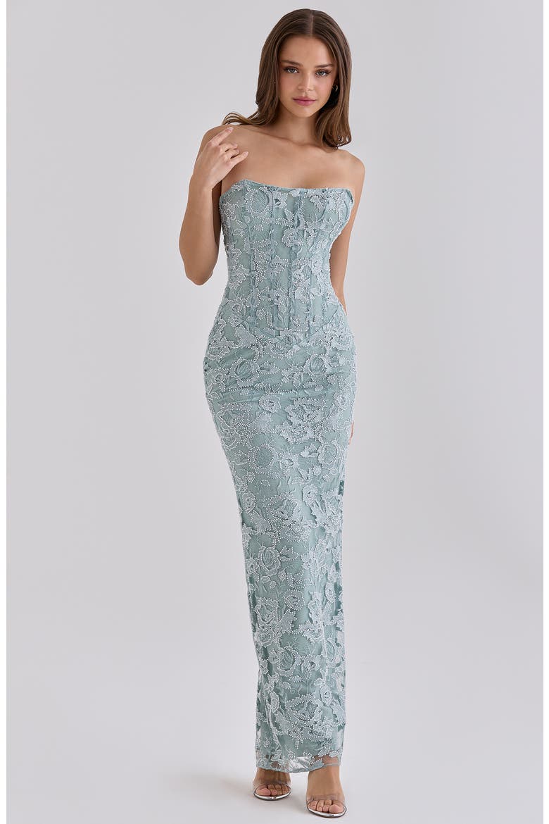 Anisa Hand Beaded Strapless Maxi Dress, Alternate, color, JADE