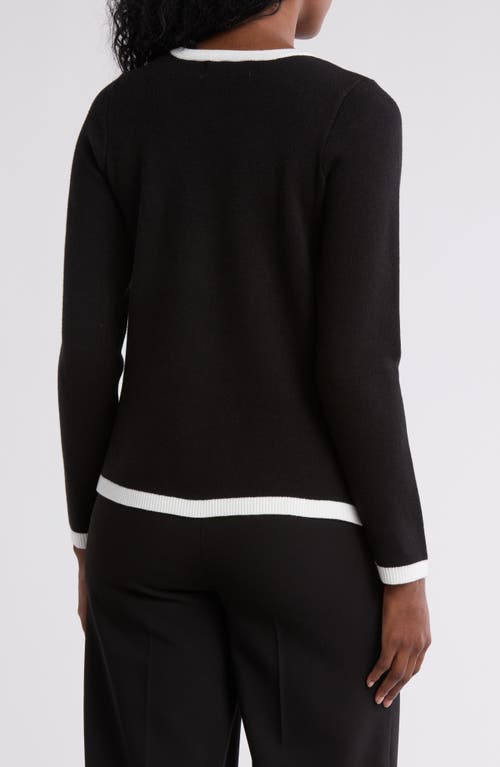By Design Halsey Tipped Cardigan In Black/gardenia