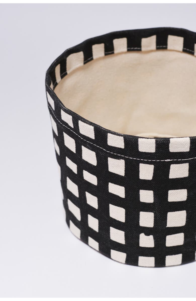 Dance Happy Grid Round Bin/Canvas Planter, Alternate, color, Black