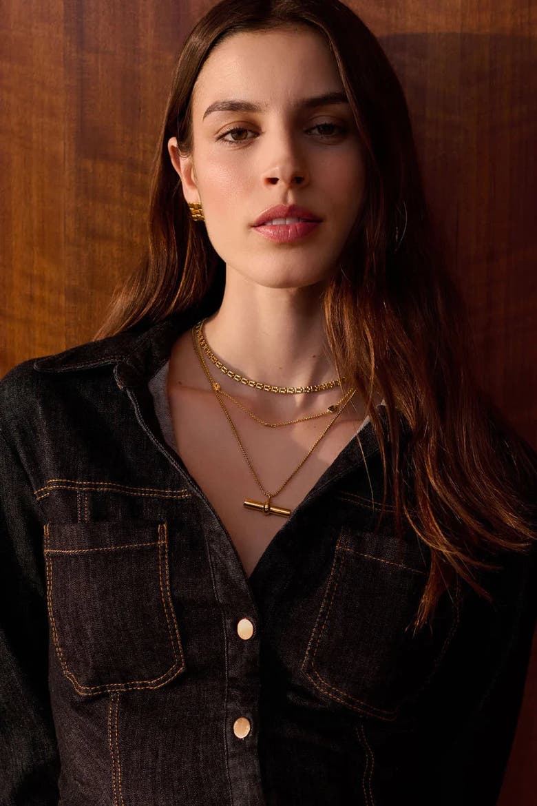 Themis Waterproof Gold T-Bar Necklace, Alternate, color, Gold