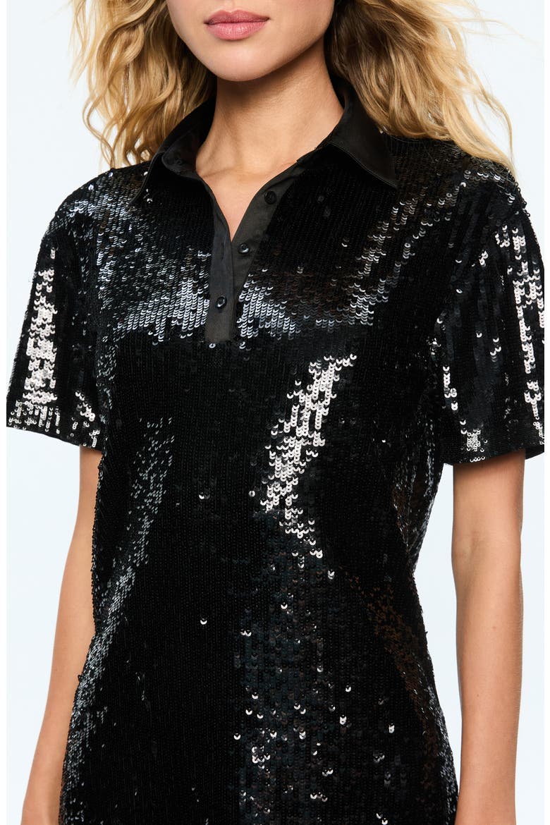 Treva Sequin Polo Minidress, Alternate, color, BLACK