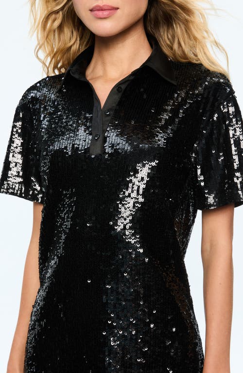 Alice And Olivia Treva Sequin Boxy Oversized Polo Dress In Black