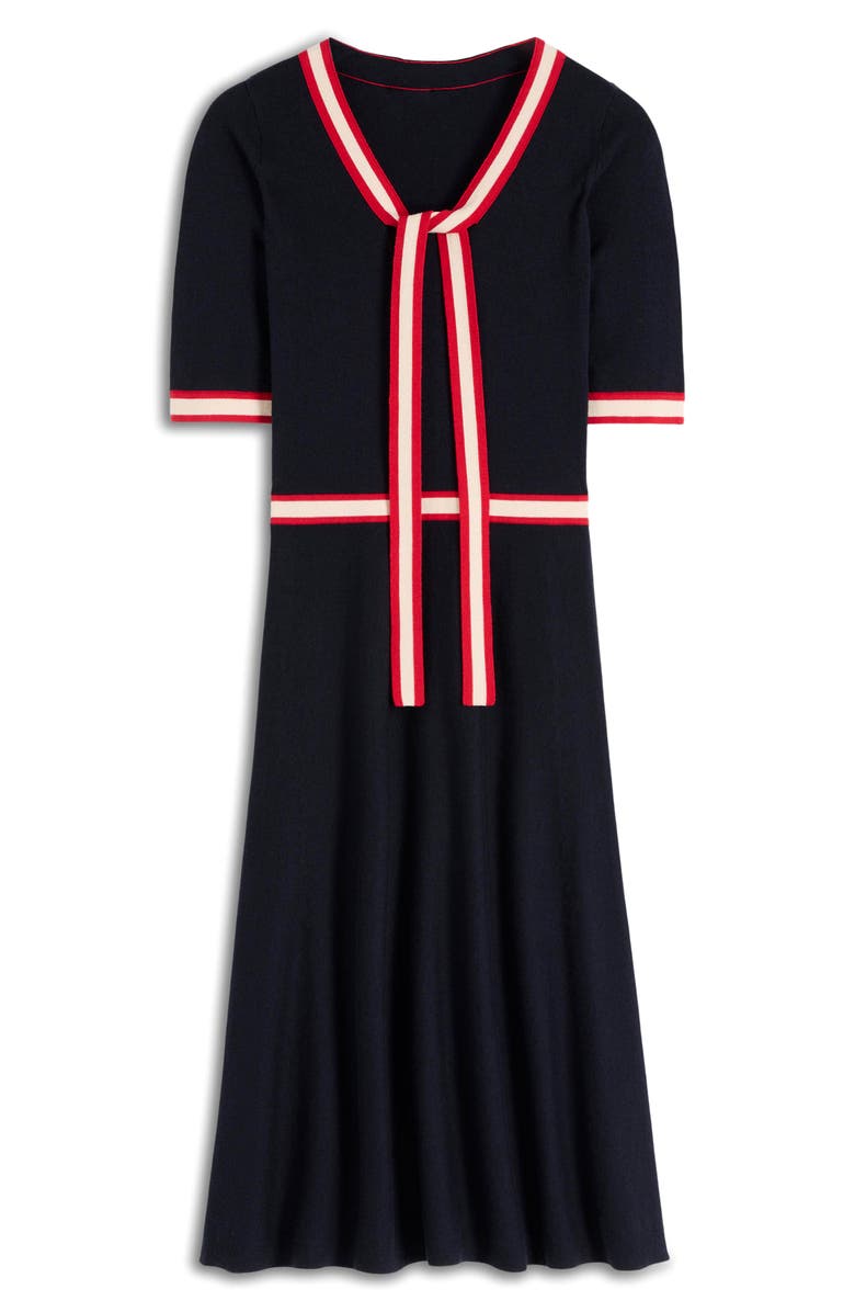 Boden Tipped Bow Cotton & Wool Fit & Flare Dress, Alternate, color,