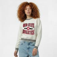 Champion Women's Champion White Ohio State Buckeyes Yarn Dye Rib Reverse Weave Crew Sweatshirt