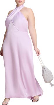 ELOQUII Halter Neck Satin Maxi Dress