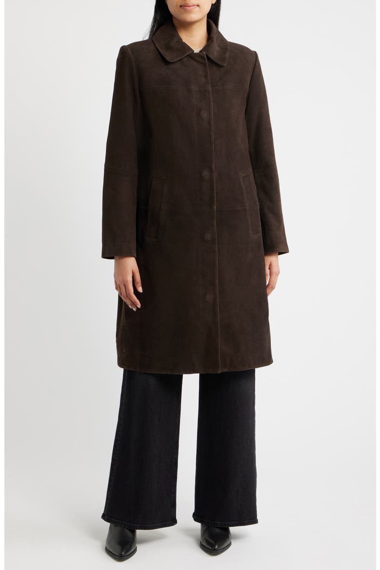 Long Suede Coat, Alternate, color, DARK BROWN