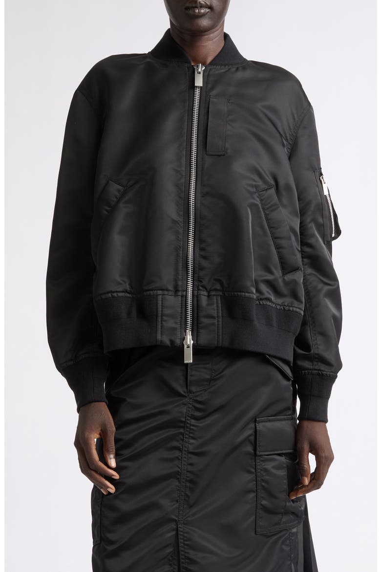 Nylon Twill Bomber Jacket, Main, color, BLACK