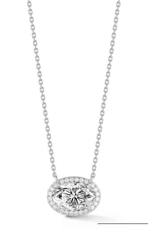 Oval Moissanite Halo Pendant Necklace