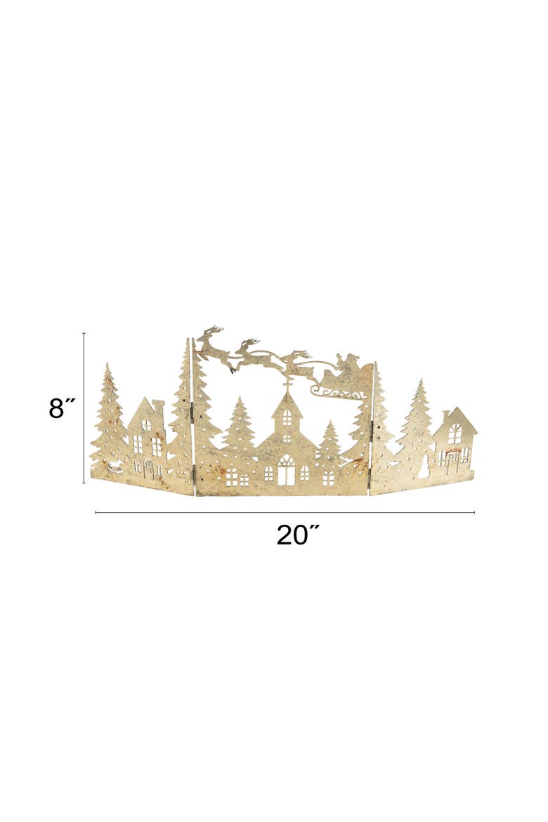 Pewter Iron Folding Mantle Scene with Santa Sleigh, Alternate, color, Pewter Finish