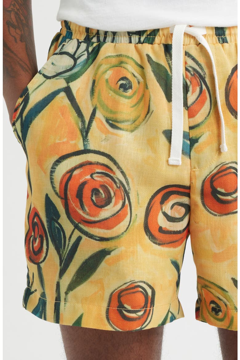 Floral Brush Drawstring Shorts, Alternate, color, ORANGE