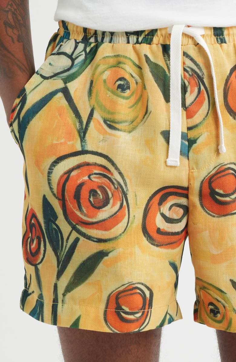 RIZORT Floral Brush Drawstring Shorts, Alternate, color, Orange