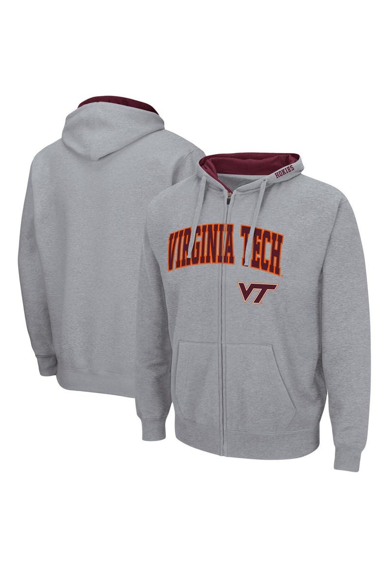 Men's Colosseum Heathered Gray Virginia Tech Hokies Arch & Logo 3.0 Full-Zip Hoodie, Main, color, Heather Gray