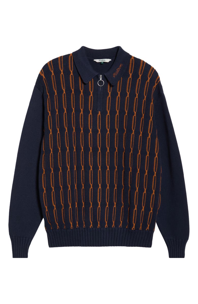 Malbon Golf Links Cotton Quarter Zip Polo Sweater, Alternate, color, Navy