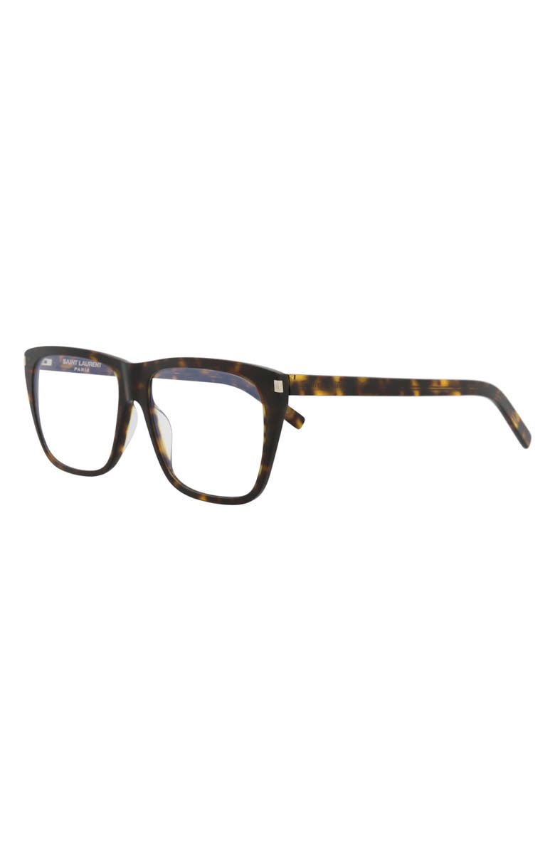 Saint Laurent 57mm Square Optical Glasses, Alternate, color, Havana Havana Transparent