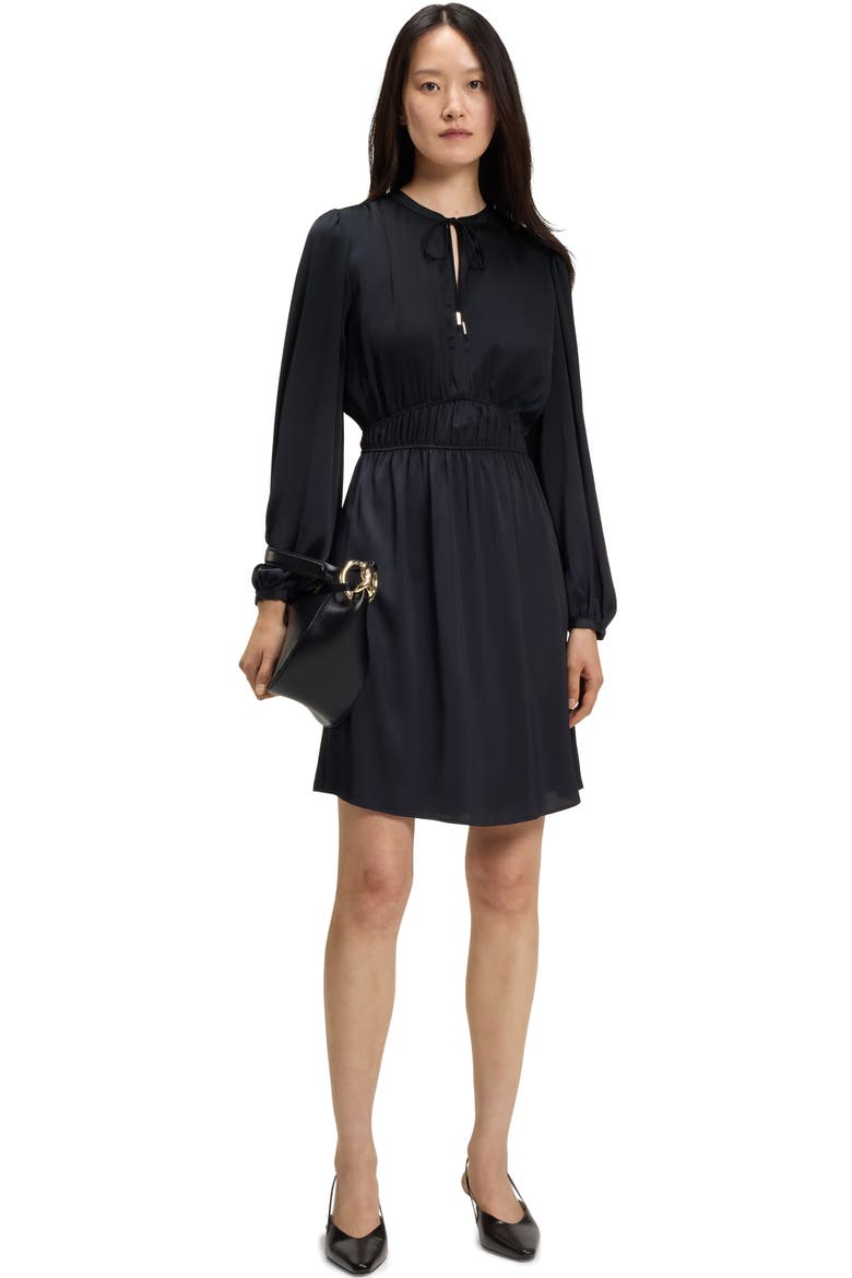 Decly Tie Neck Long Sleeve Dress, Alternate, color, DK BU