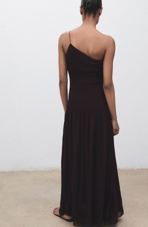 Mango Asymmetric Smocked One-shoulder Midi Dress In Brown