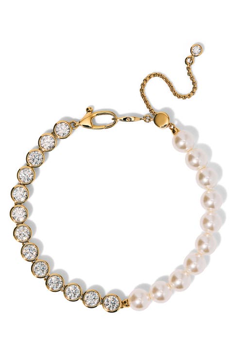 Imitation Pearl & Cubic Zirconia Adjustable Bracelet
