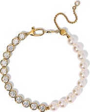 Nadri Imitation Pearl & Cubic Zirconia Adjustable Bracelet
