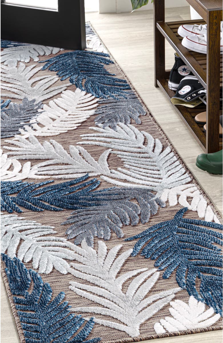 JONATHAN Y Montego High-Low Tropical Palm Indoor/Outdoor Area Rug, Alternate, color, Brown/Navy/Ivory