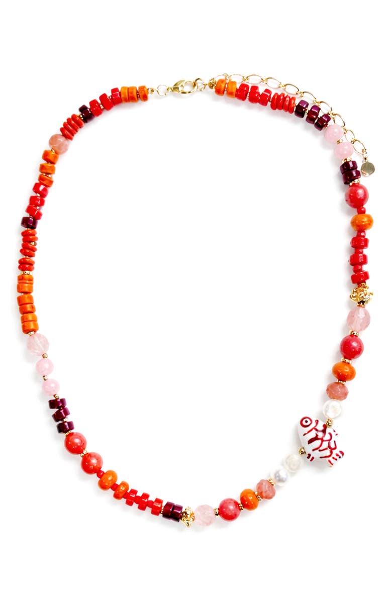 Panacea Orange Beaded Fish Strand Necklace, Main, color, Orange