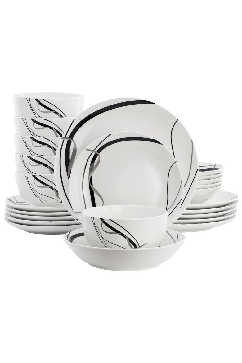 Sarah 24 Piece Porcelain Double Bowl Dinnerware Set, Service for 6, Main, color, White