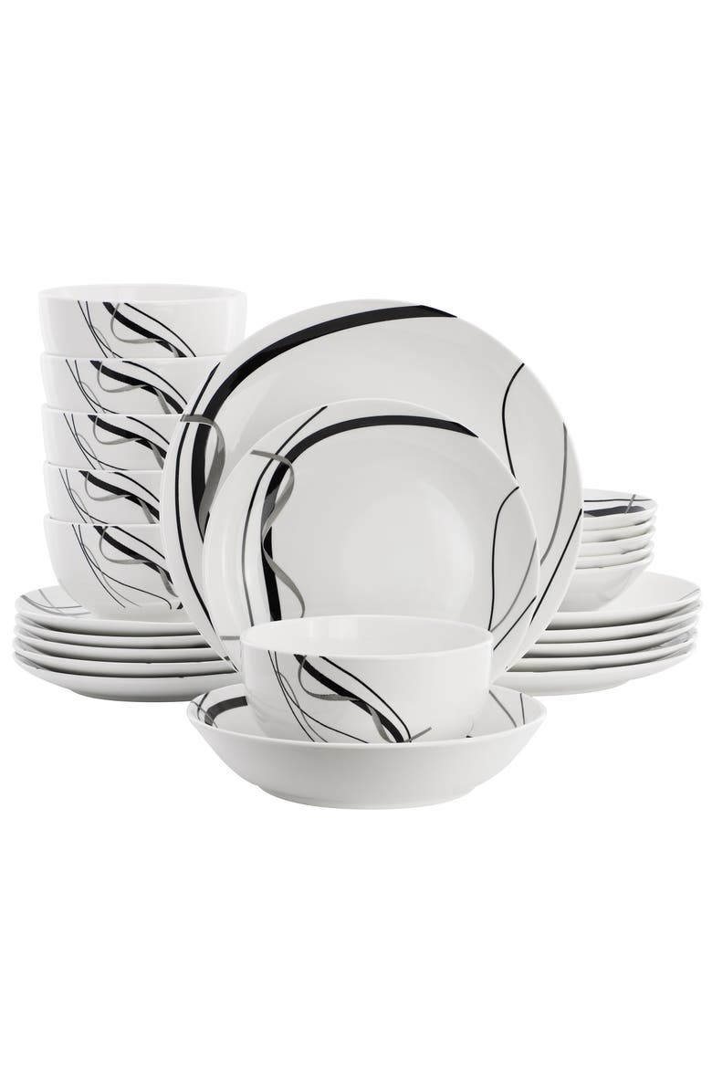 Elama Sarah 24 Piece Porcelain Double Bowl Dinnerware Set, Service for 6, Main, color, White