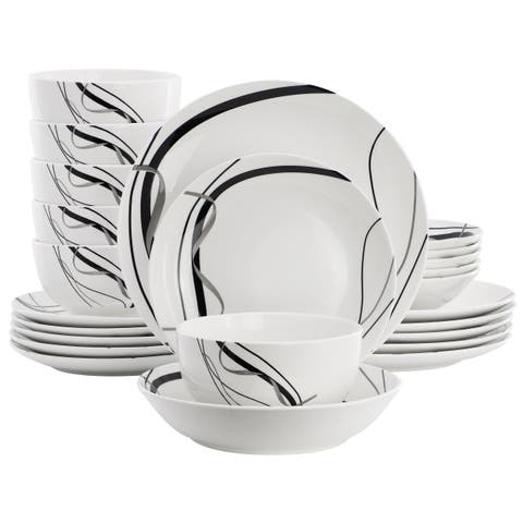 Sarah 24 Piece Porcelain Double Bowl Dinnerware Set, Service for 6