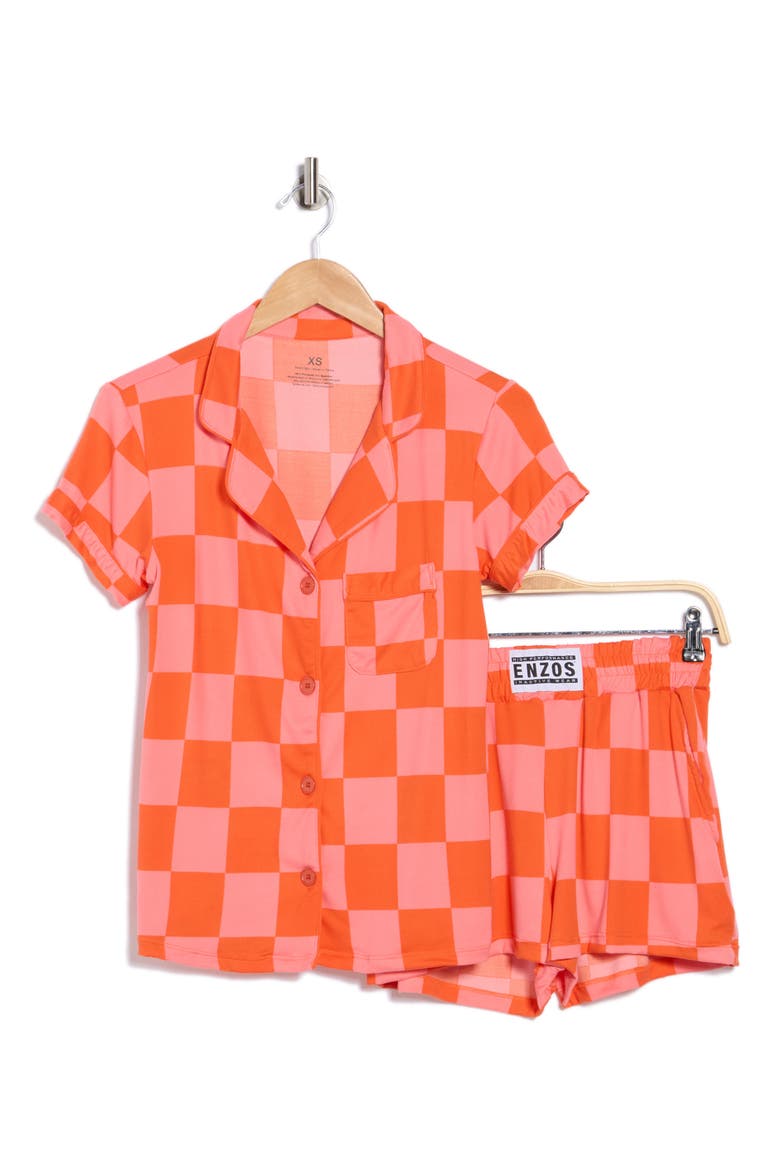 Dixie Checkerboard Short Pajamas, Alternate, color, LARGE CHECKBOARD PINK ORANGE