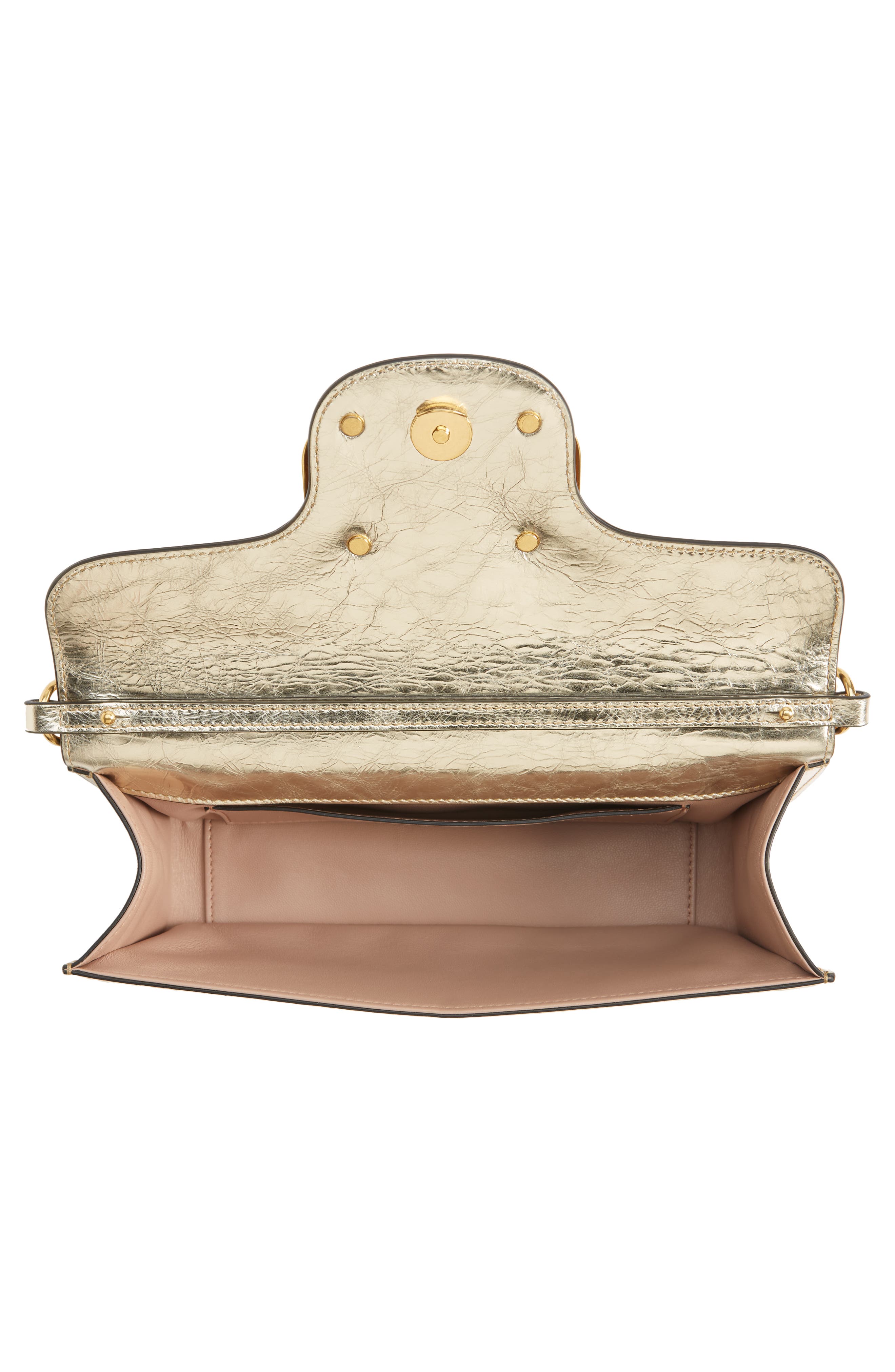 Valentino Garavani VLOGO Signature Crinkle Metallic Leather Shoulder Bag, Alternate, color, 