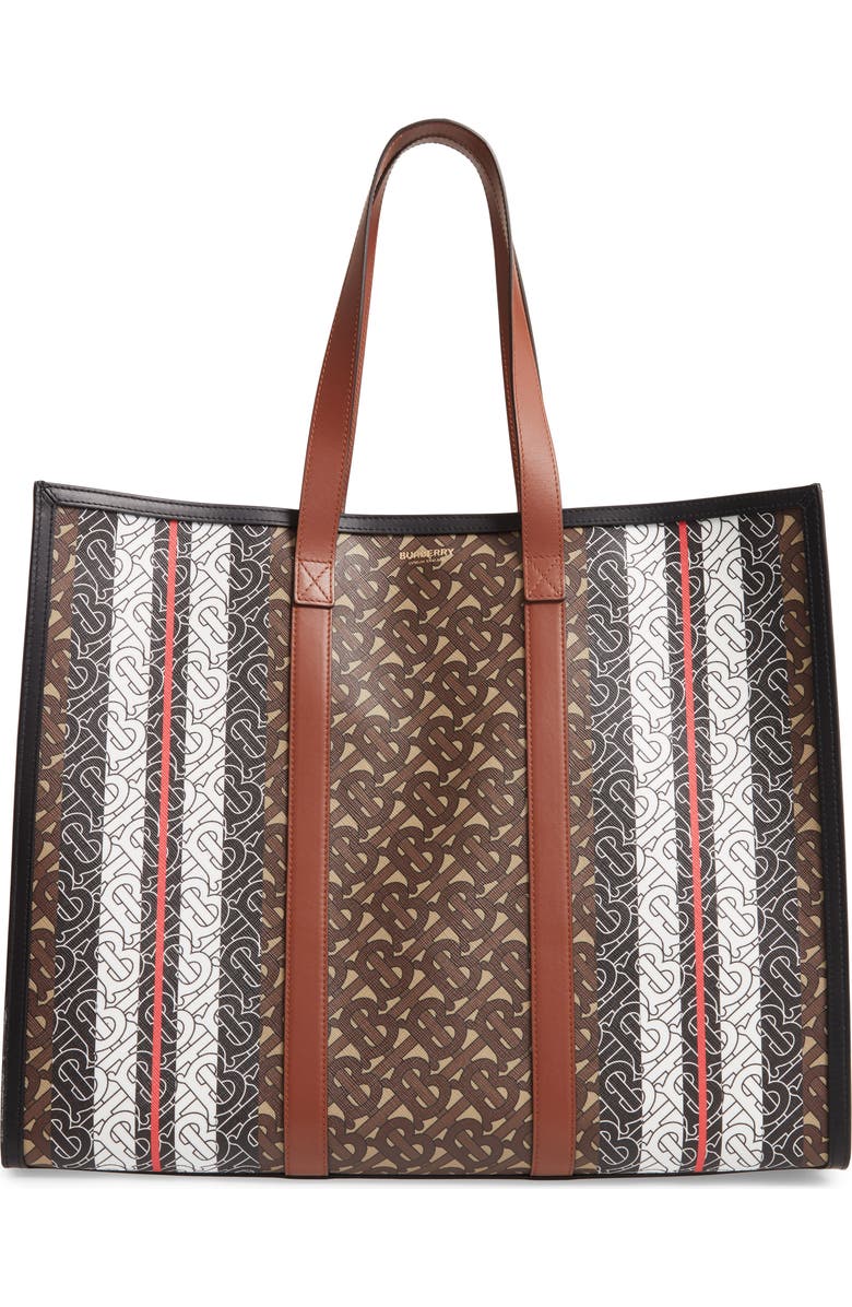 Burberry Medium Monogram Stripe E-Canvas Tote, Main, color,