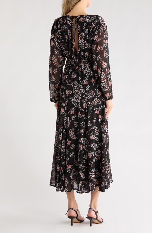 Lovestitch Floral Long Sleeve Midi Dress In Black