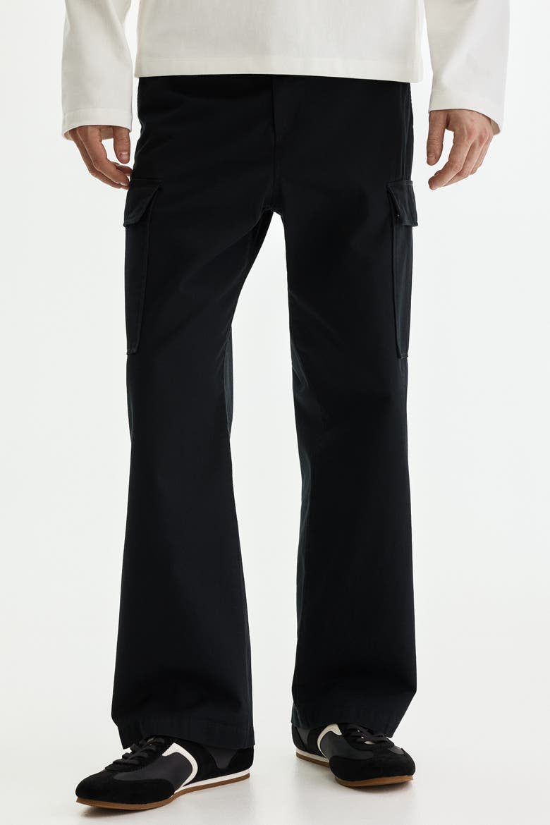 Relaxed Fit Cotton Cargo Trousers, Alternate, color, Black
