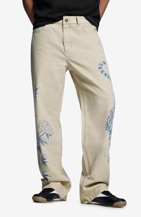 Graphic Straight Leg Cotton Pants