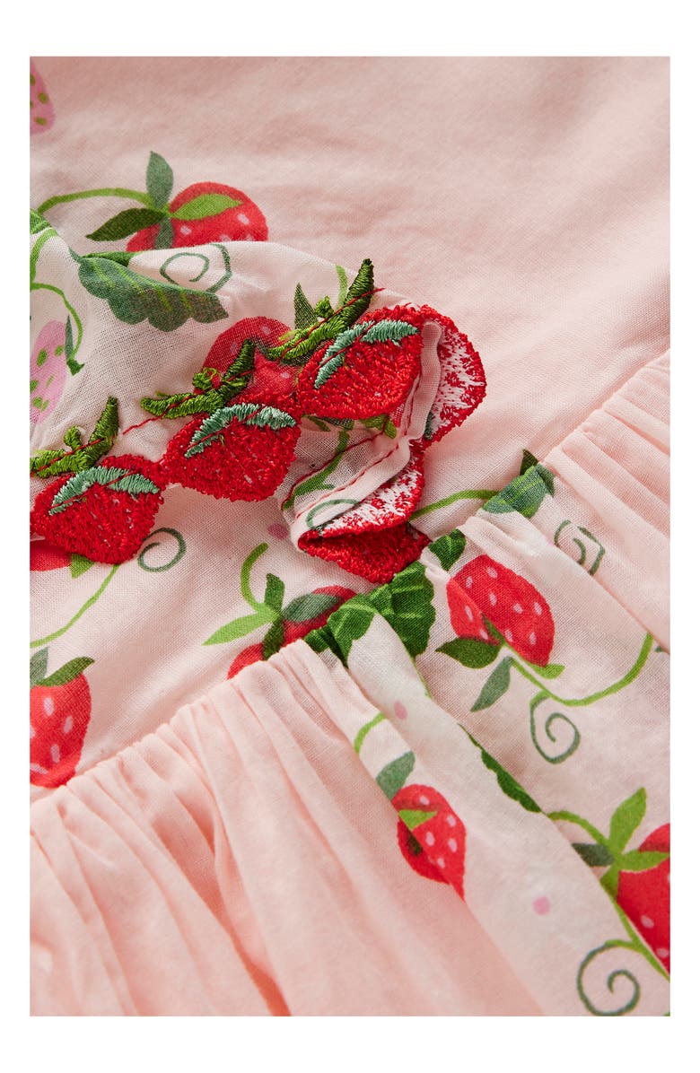 Mini Boden Kids' Floral Strawberry Embroidered Flutter Sleeve Dress, Alternate, color, Chalk Pink Strawberry Vine