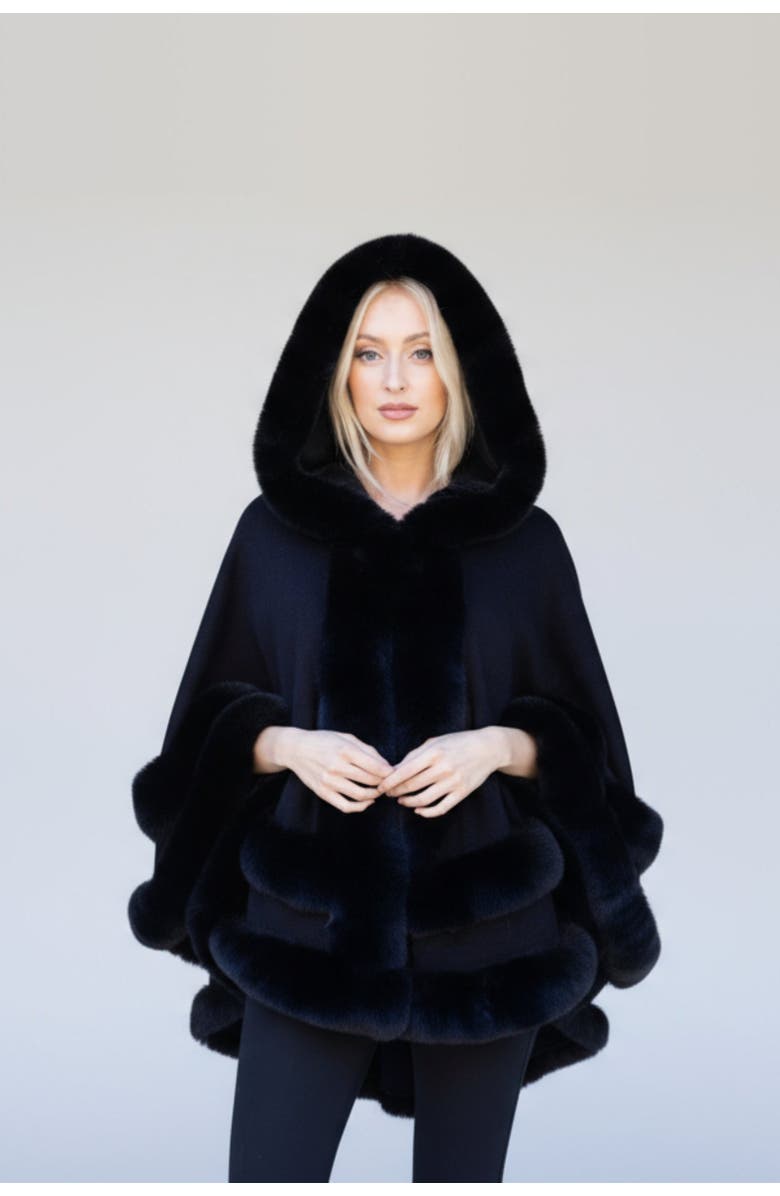 Le Fafo Jolie Hooded Cape Poncho, Main, color, Black