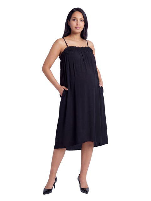 Maternity Essential Spaghetti Strap Smocked Pocket A-Line Maxi Dress