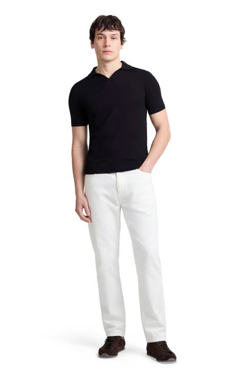 Extra Fine Merino Wool Short Sleeve Johnny Collar Polo