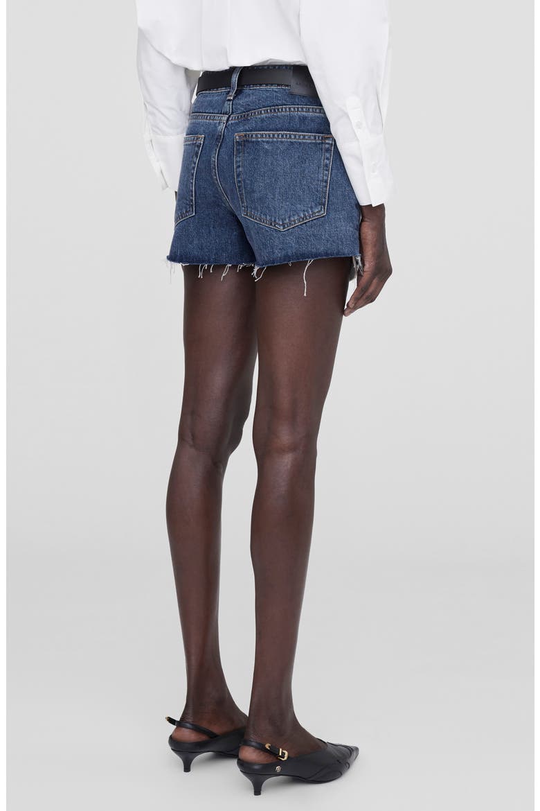Leya High Waist Cutoff Denim Shorts, Alternate, color, DARK SEA
