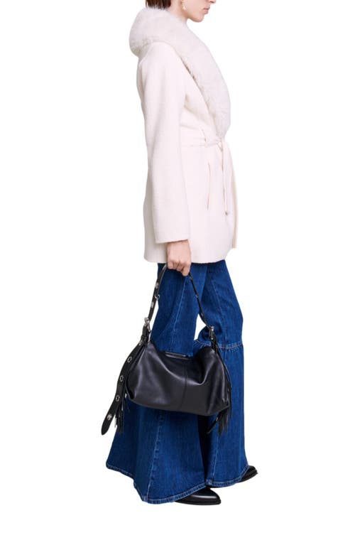 Maje Belted Faux-fur Coat In Pink