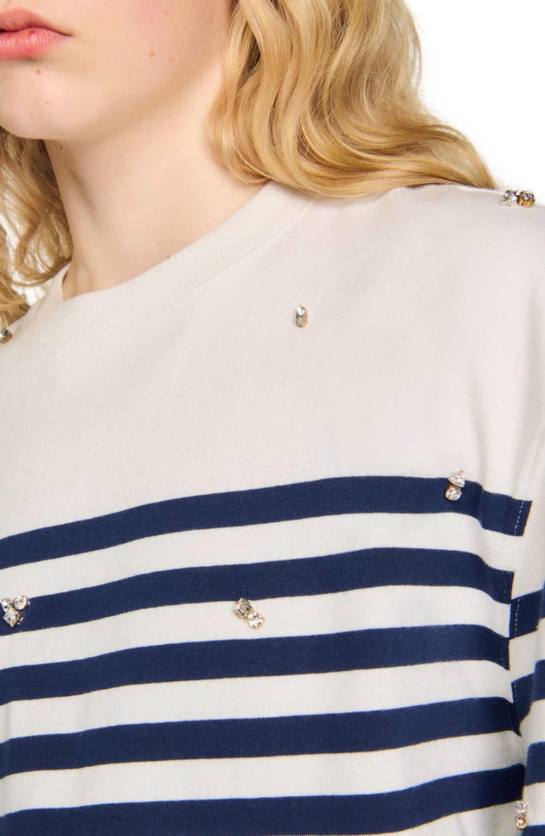 SANDRO Rhinestone Breton T-shirt, Alternate, color, 