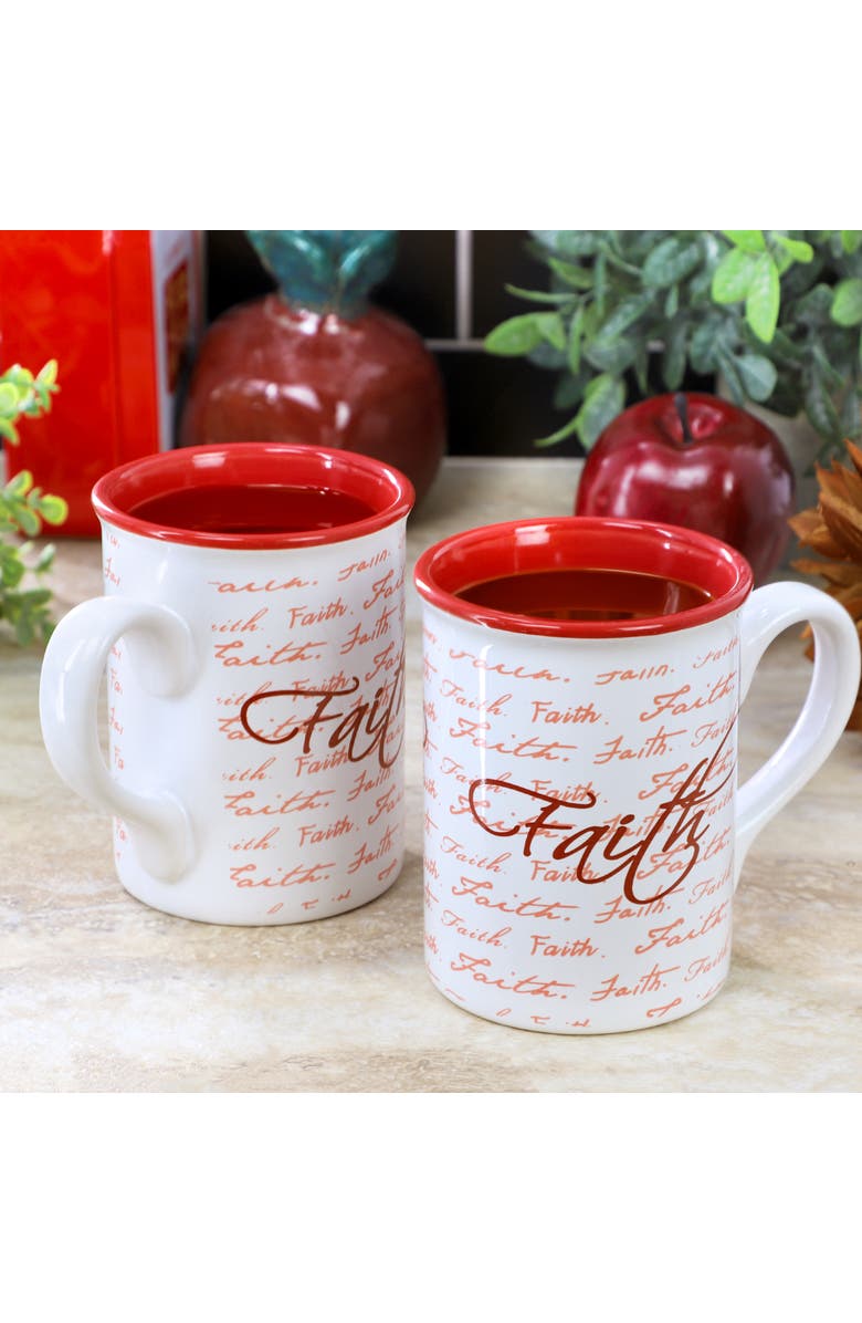Gibson Home Inspirational Words Faith 4 Piece 16 Ounce Stoneware Mug Set, Alternate, color, Red