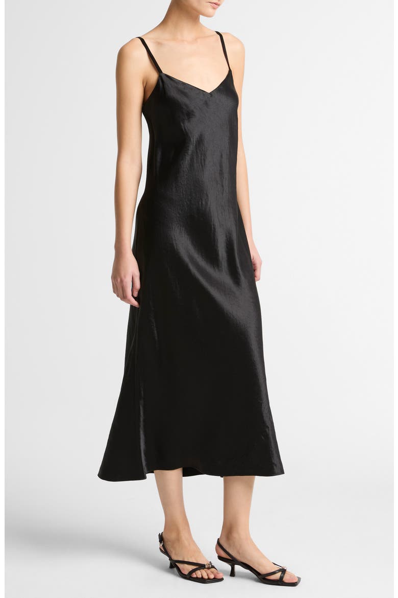 Midi Satin Slipdress, Alternate, color, BLACK
