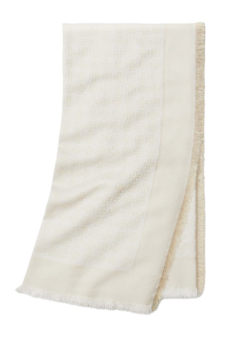 Traveler Logo Jacquard Wool & Silk Scarf, Alternate, color, NEW IVORY