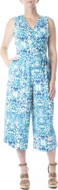 Nina Leonard Surplice Culotte Crop Jumpsuit