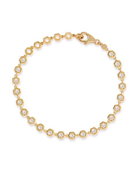 Gold White Sapphire Deco Tennis Bracelet