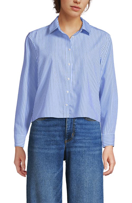 Lands' End No Iron Boxy Cropped Shirt In Blue